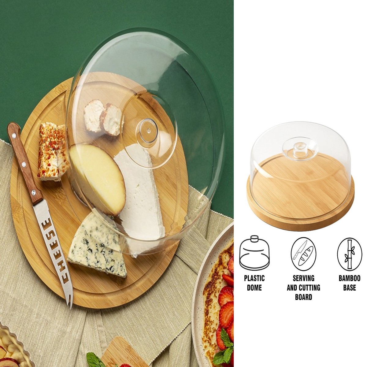 Bamboo & Acrylic Cheese Board with Cover 28 cm