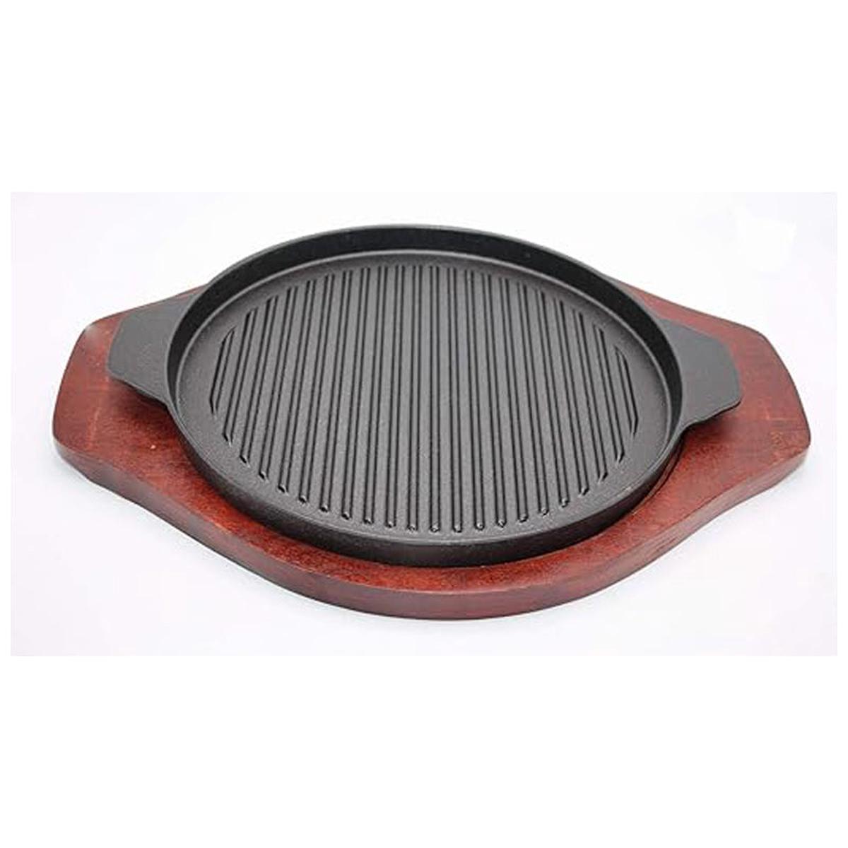 Grace Cast Iron Skillet With Wooden Base 24Cm – Black