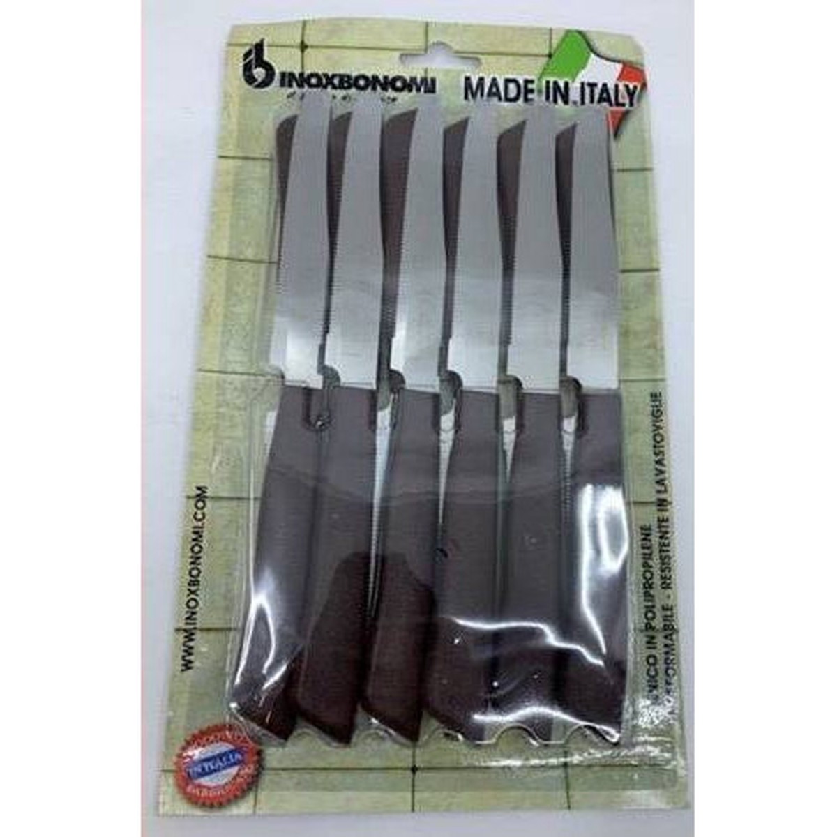 Inoxbonomi Table Knives from Italy 12 Package in 9 Popular Colours brown
