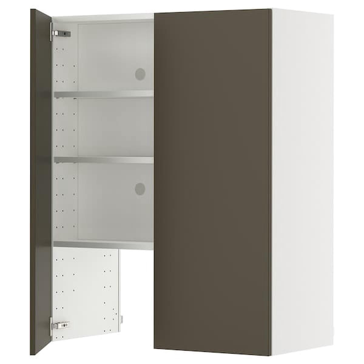 METOD wall cb f extr hood w shlf/door, white/Havstorp brown-beige, 80×100 cm