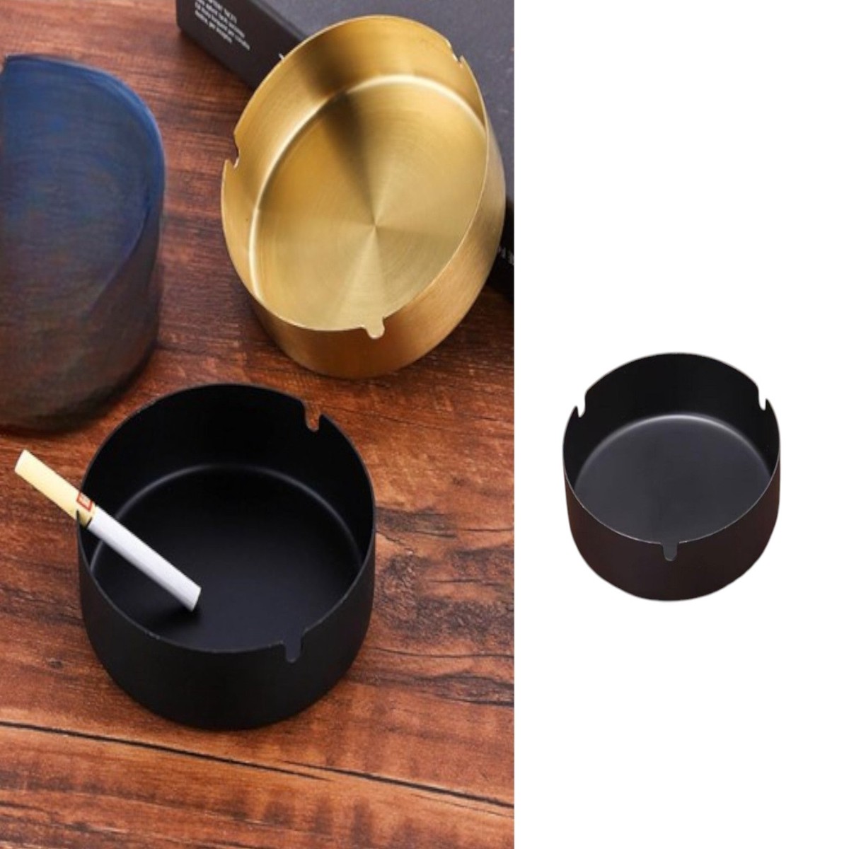 SS Ashtray Black Mat Finish Color 8 cm