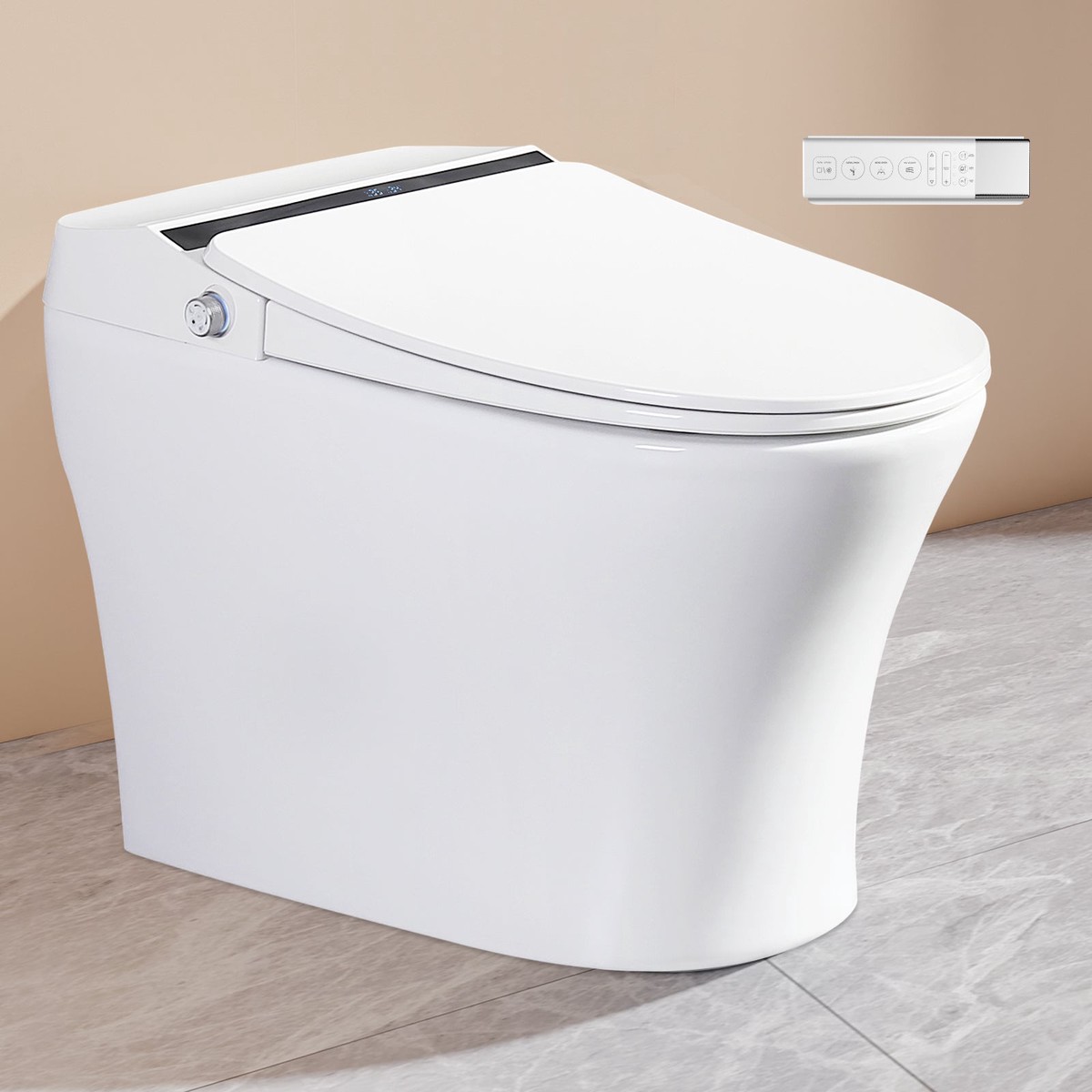 Vanity Art Elongated Smart Toilet Bidet, 1-Piece, 1.28 GPF, White, Auto Flush, Heated Seat, Air Drying, Remote Control, LED Display