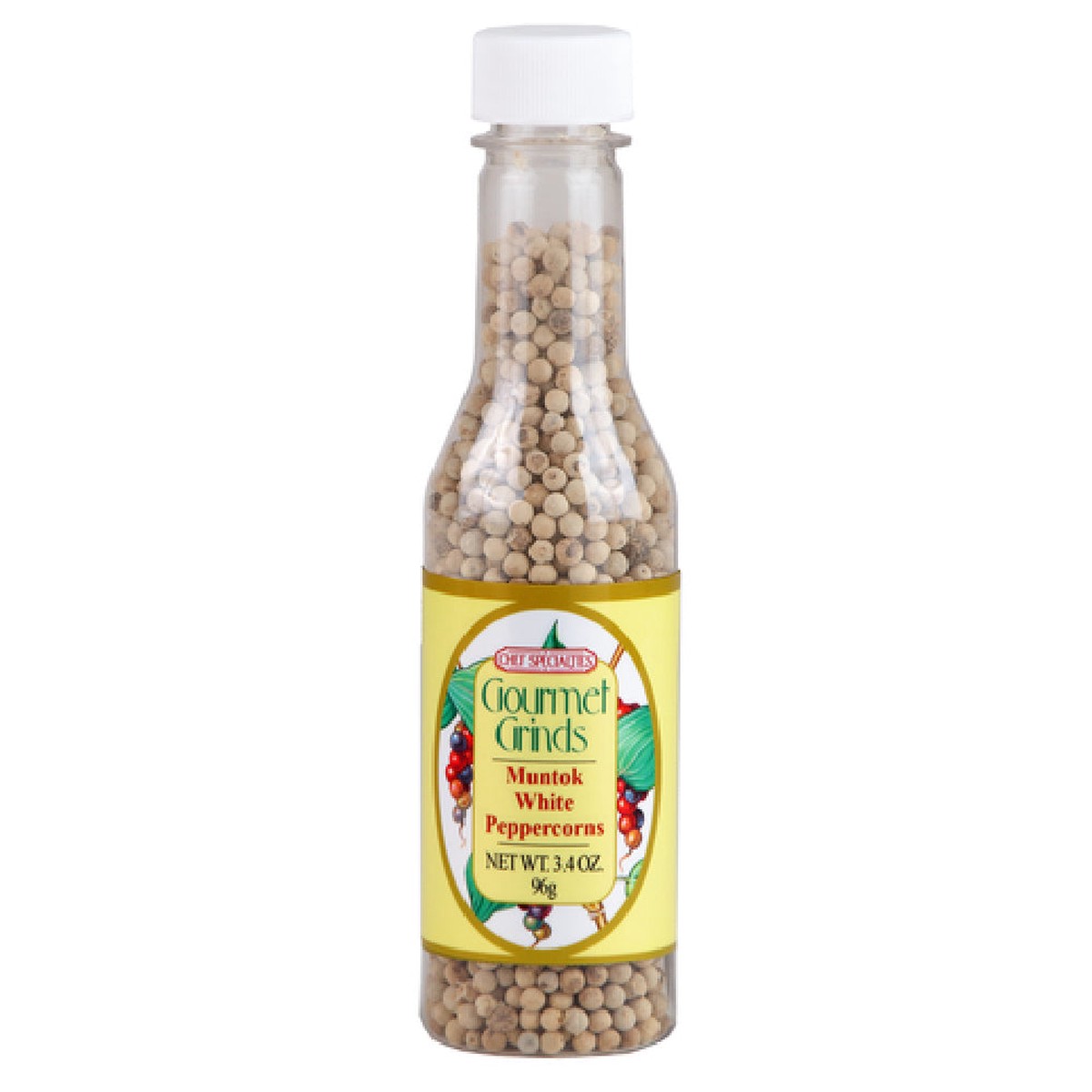 Chef Specialties 503 3.4 Oz Muntok White Peppercorns Spices with Impact Resistant PET Bottle