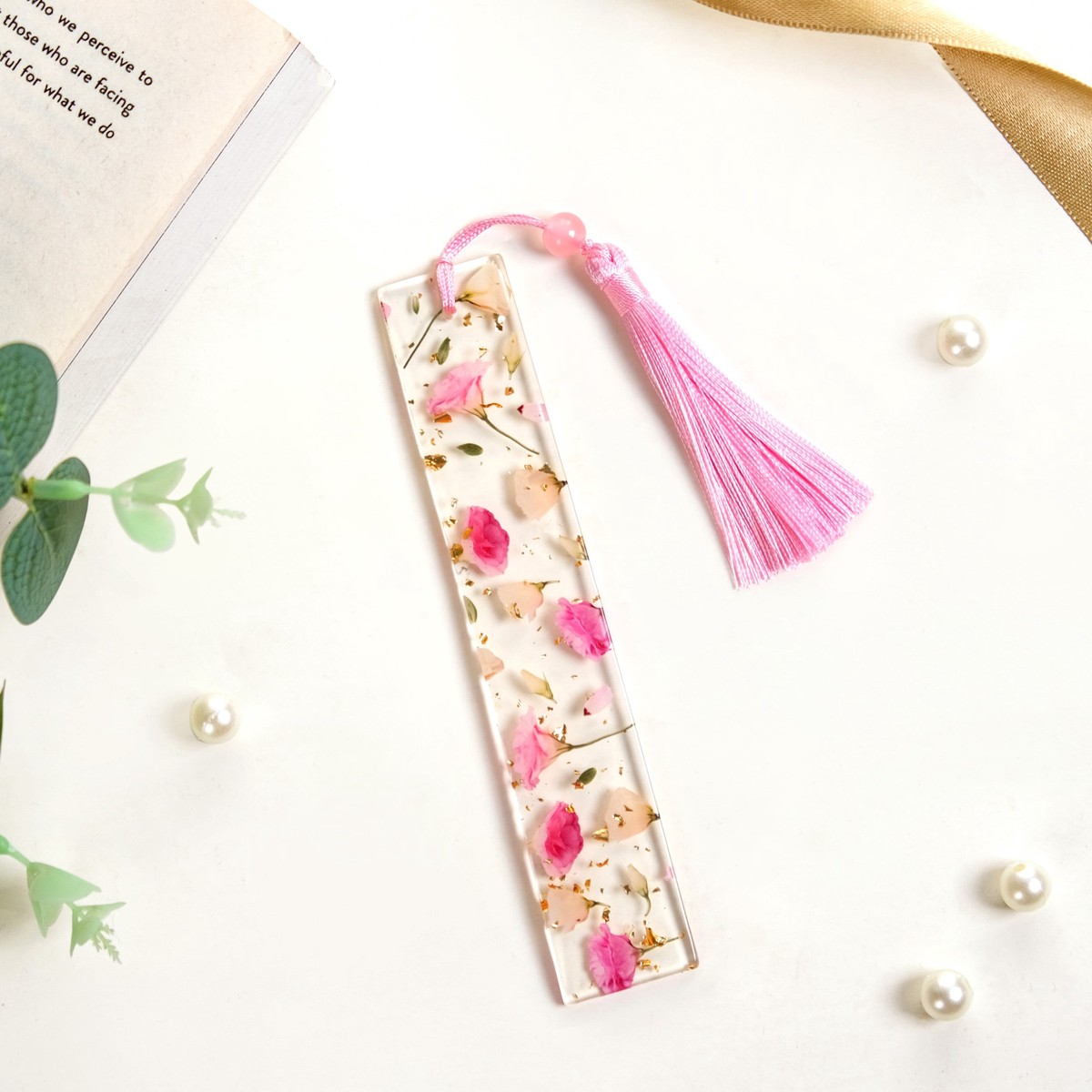 Garden Rose Resin Page Marker With Pink Tassel