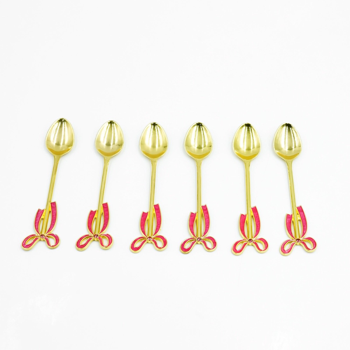 IE-52508 Stainless Steel 6-Piece Spoon Set Gold with Red Decorative Handle, 12cm