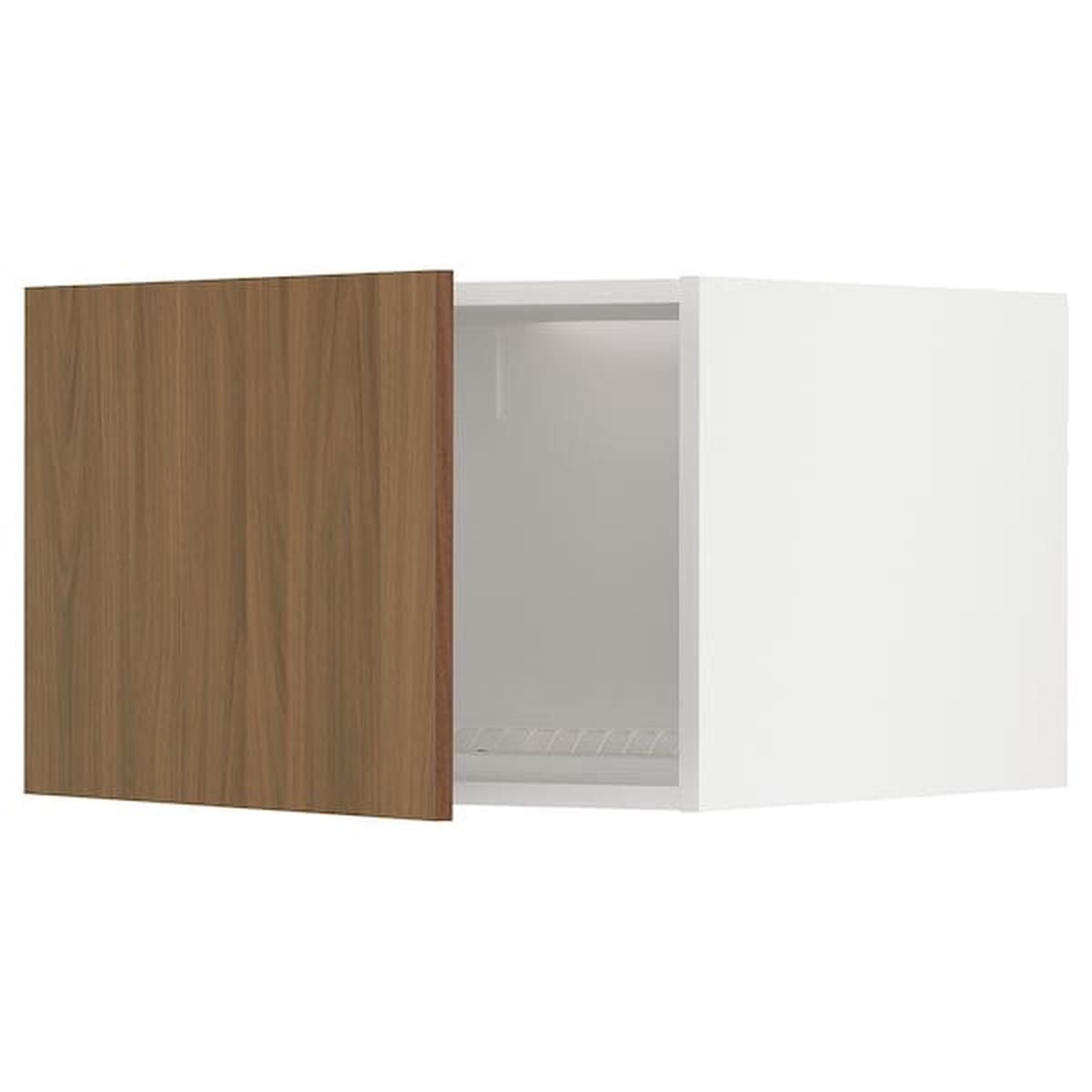 METOD top cabinet for fridge/freezer, white/Tistorp brown walnut effect, 60×40 cm