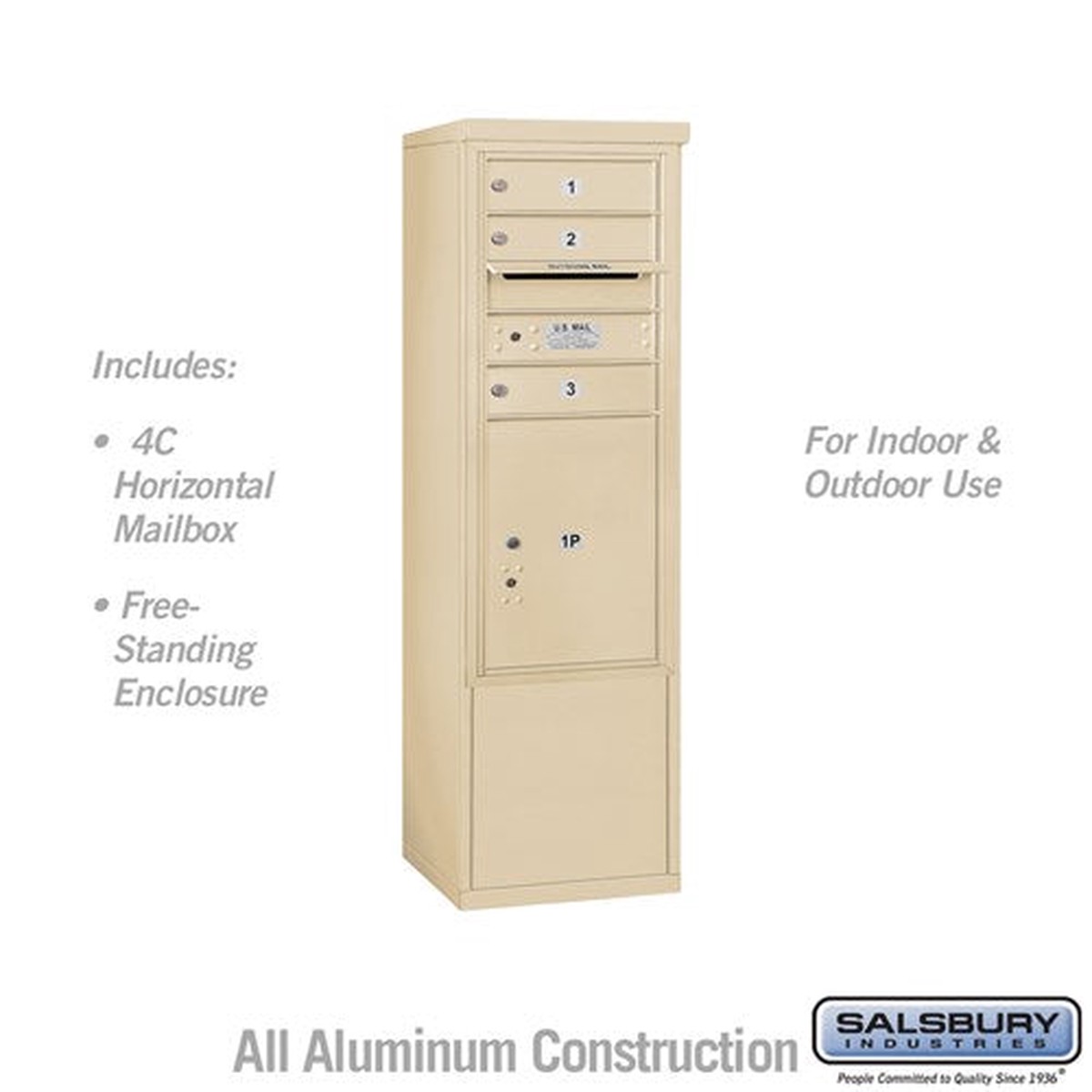 10 Door High Free-Standing 4C Horizontal Mailbox with Parcel Locker in Sandstone