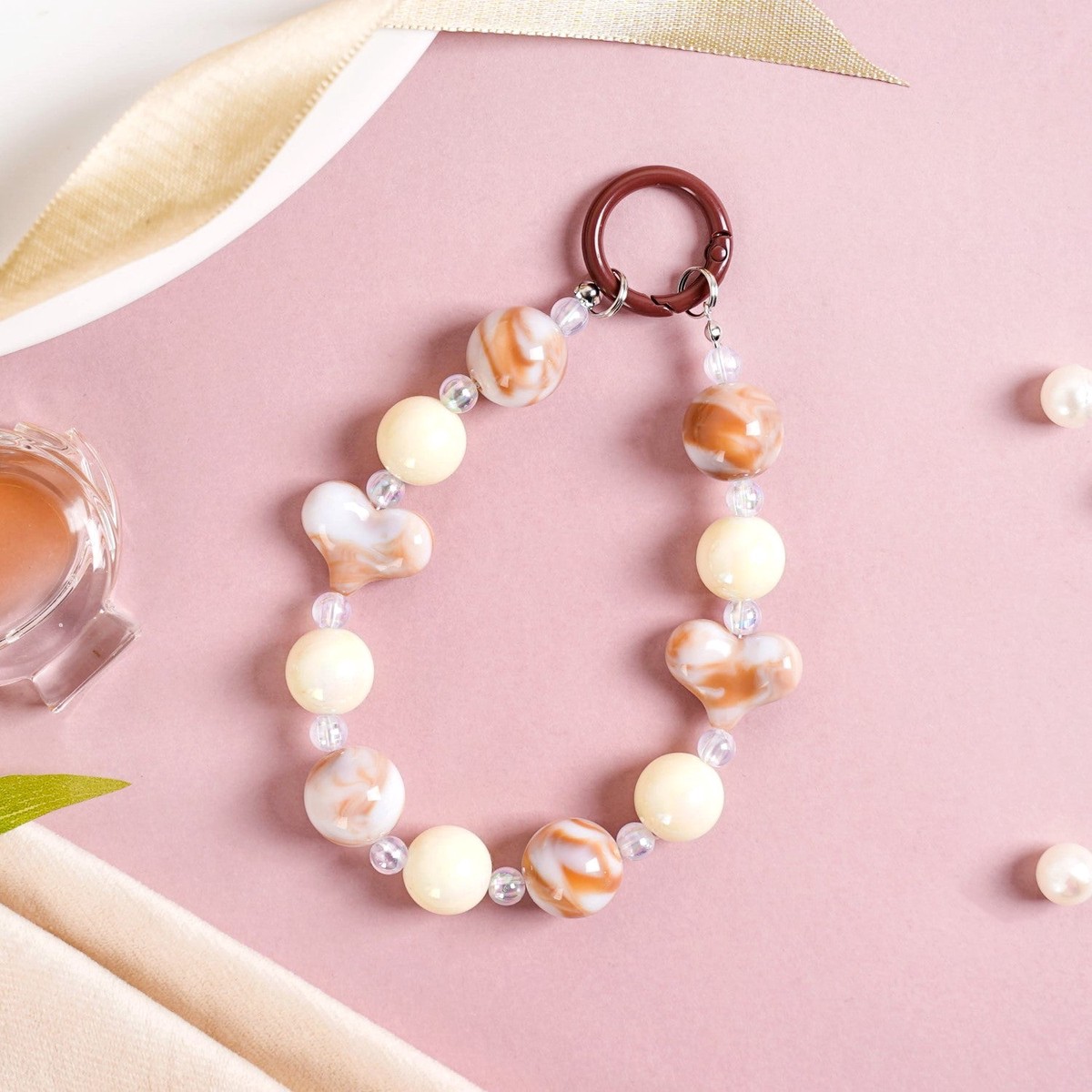Brown Marble Pattern Love Loop Keychain