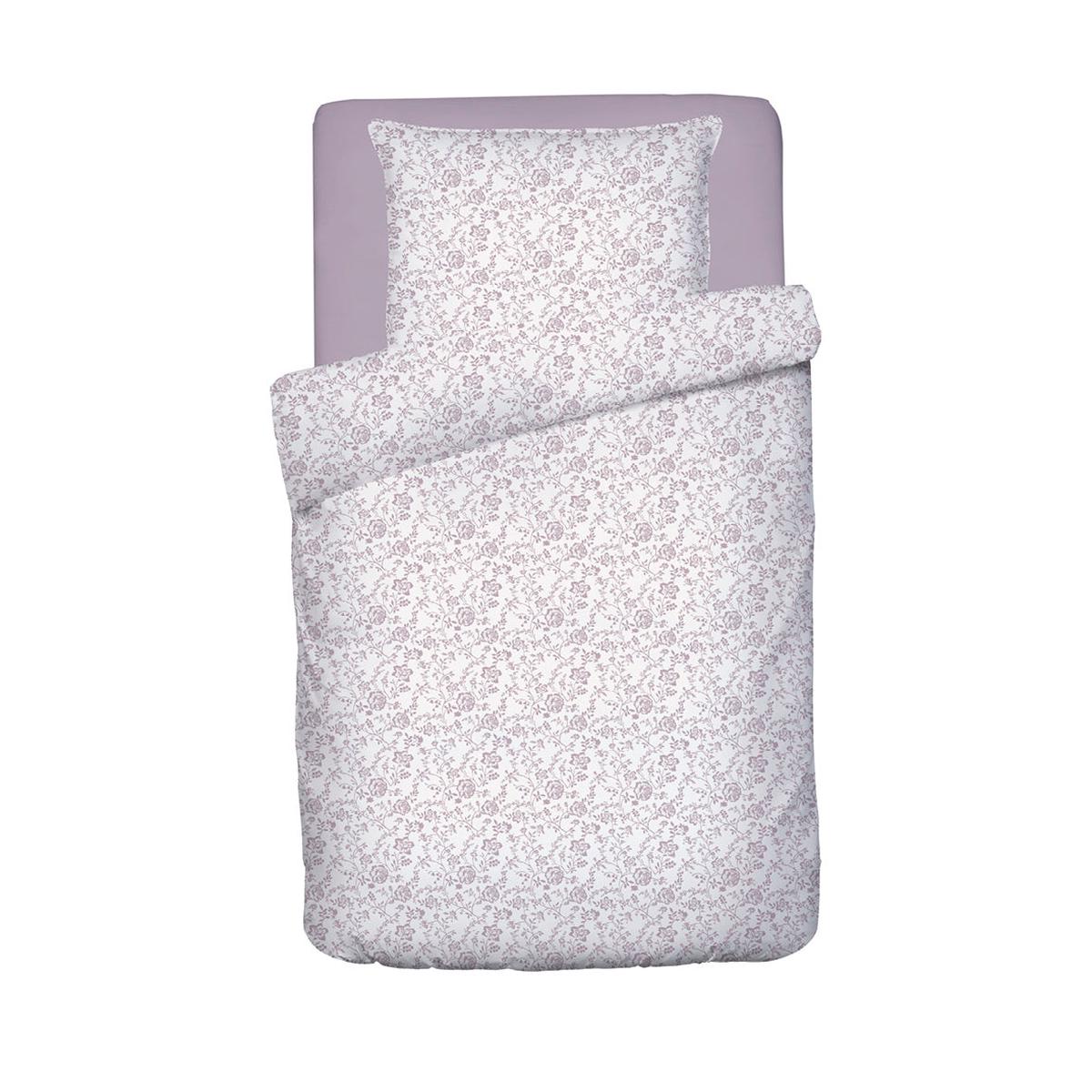 Duvet cover + pillowcase baby in cotton satin – Floraison de Roses white / lavender