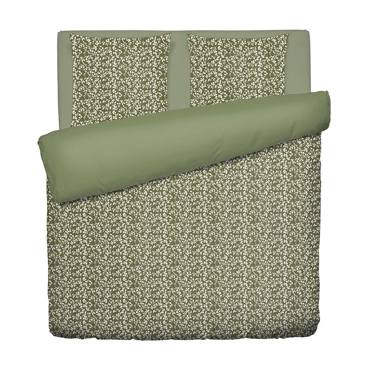 Duvet cover + pillowcase cotton satin – Fleurs minimalistes Green – 260 x 240 cm + 2 x (63 x 63 cm)