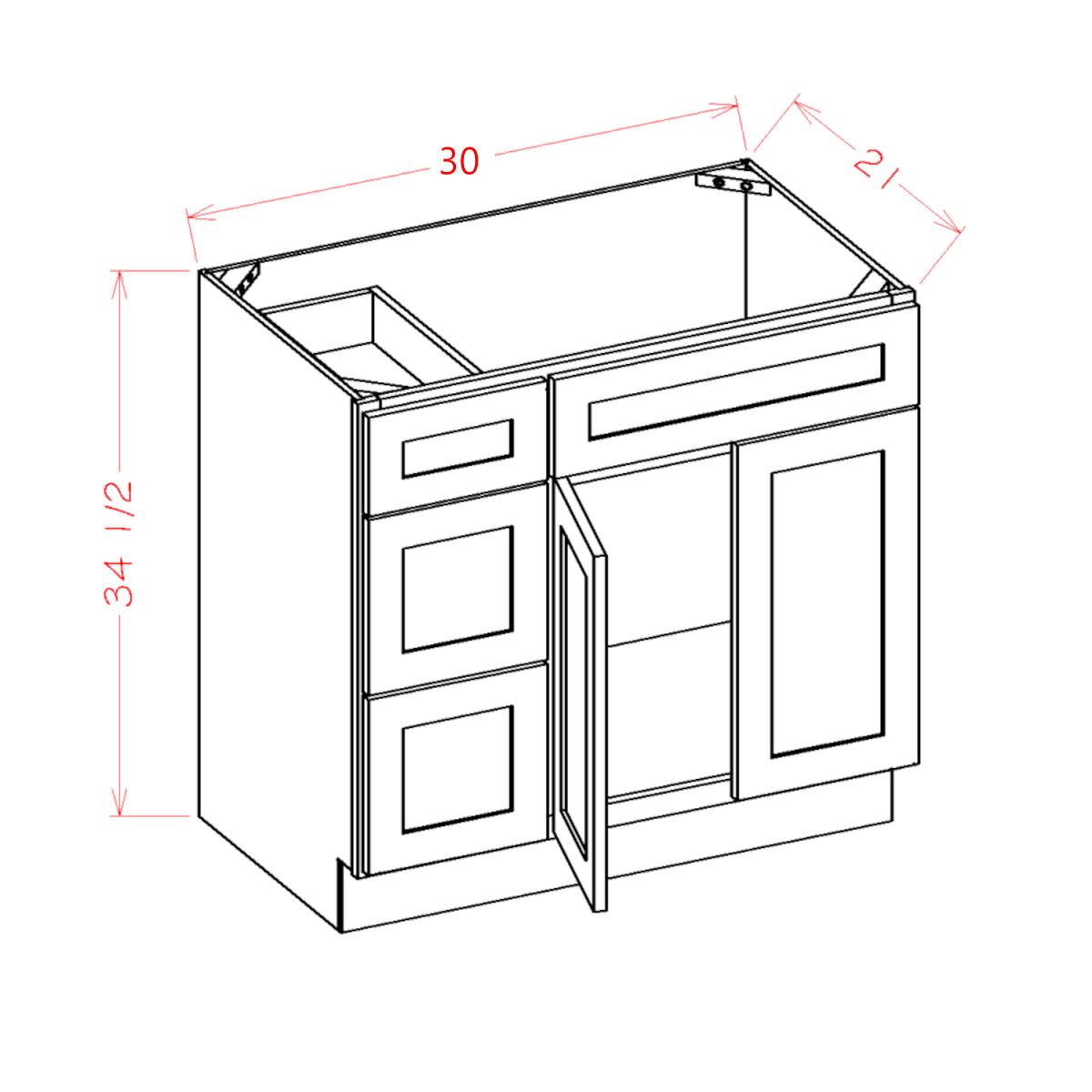 English Toffee 30″ Vanity Combo w/ Drawers on Left