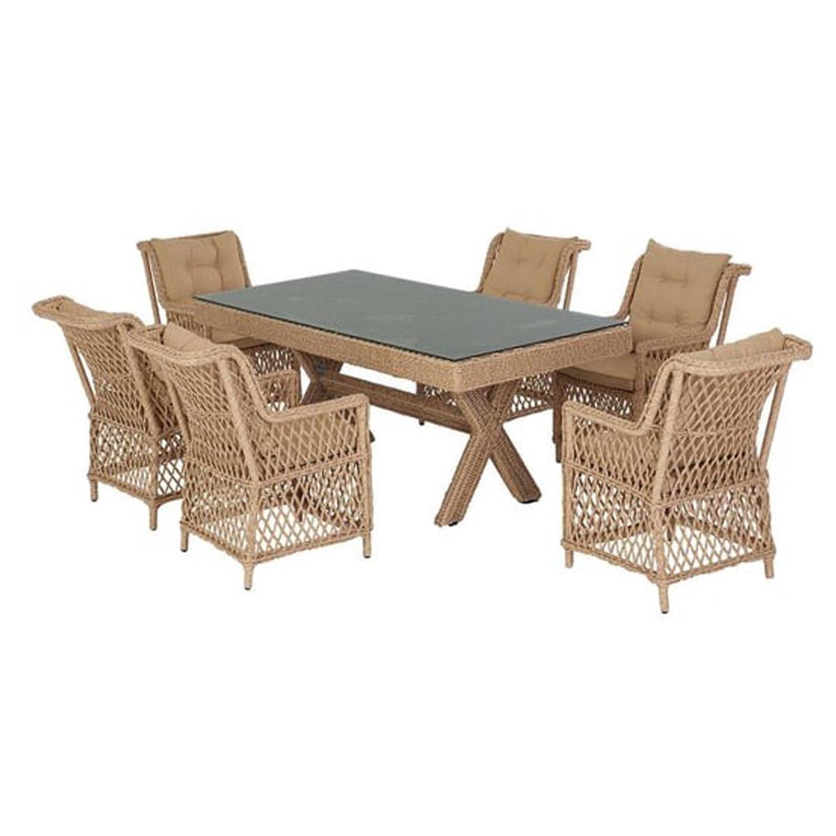 Flexy 7Pc Roza Rio Dining Set With Cushion – Beige