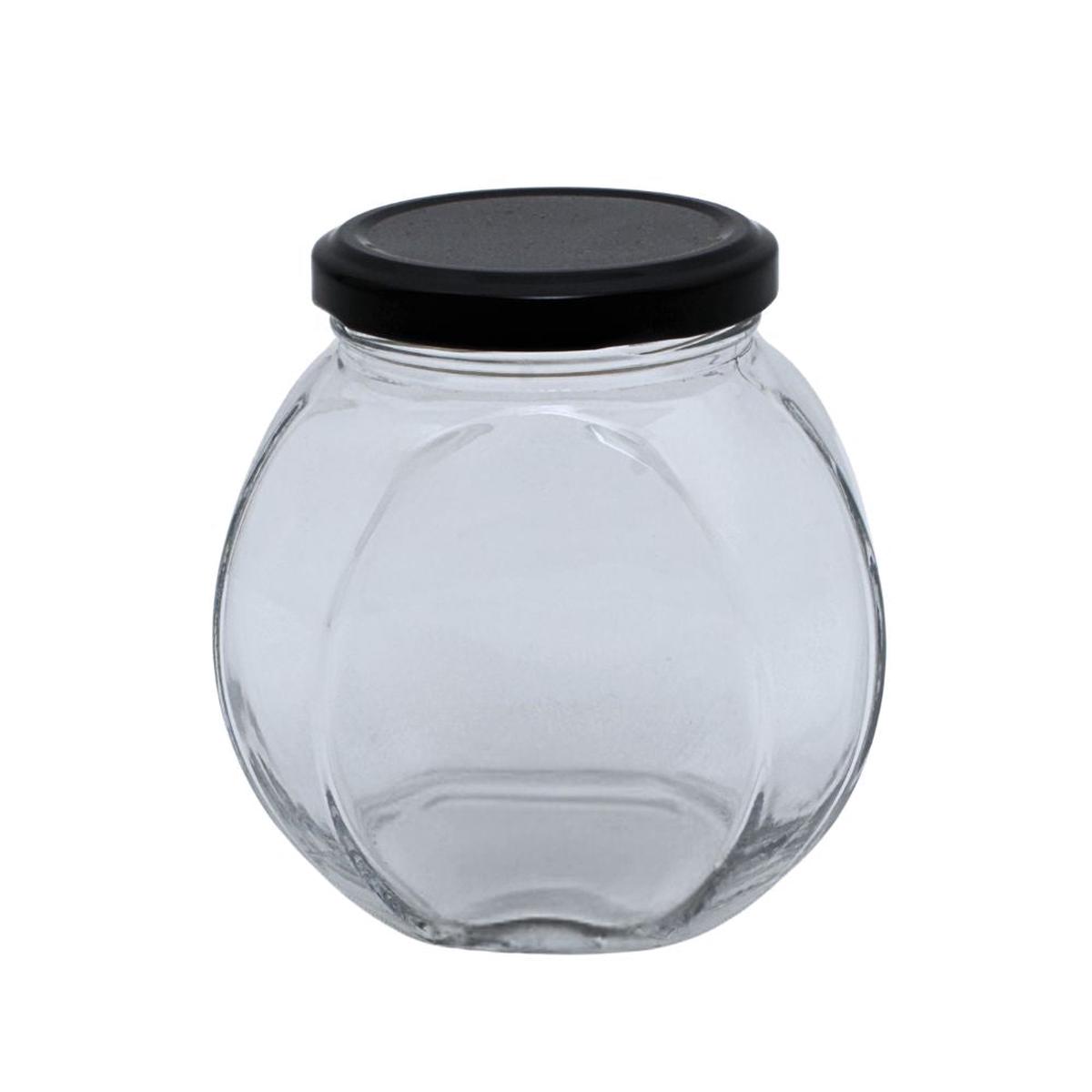 Jar Glass Faceted With Lid 380 Black
