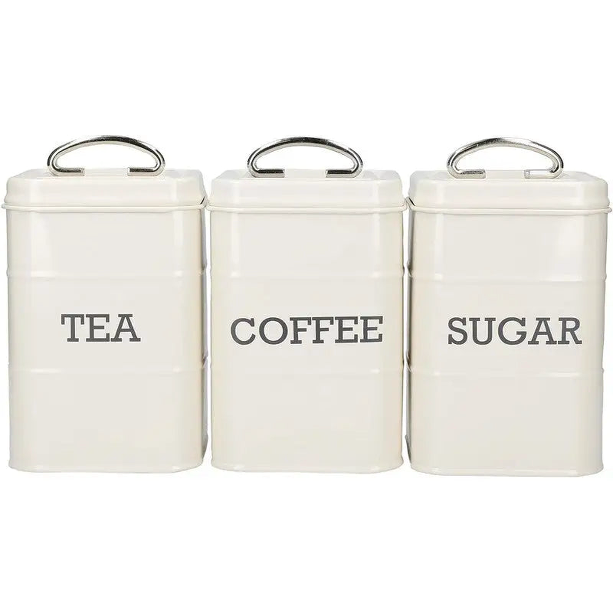 KitchenCraft Living Nostalgia Tea, Coffee and Sugar Canisters in Gift Box, Steel – Antique Cream