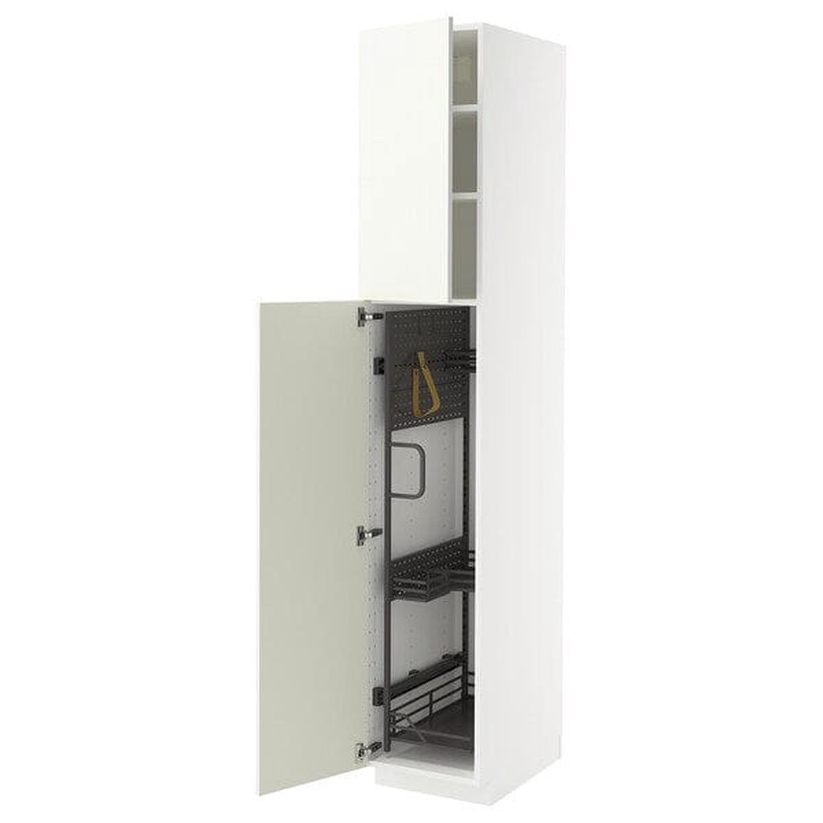 METOD high cabinet with cleaning interior, white/Vallstena white, 40x60x220 cm