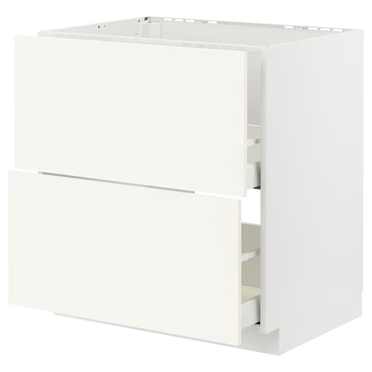 METOD / MAXIMERA base cab f sink+2 fronts/2 drawers, white/Vallstena white, 80×60 cm
