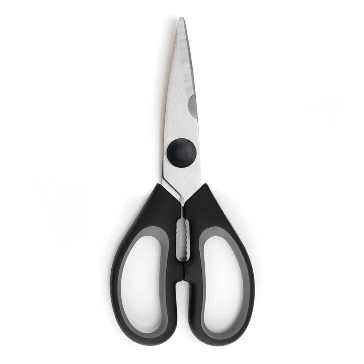 Stainless steel kitchen scissors with serrated blades – black