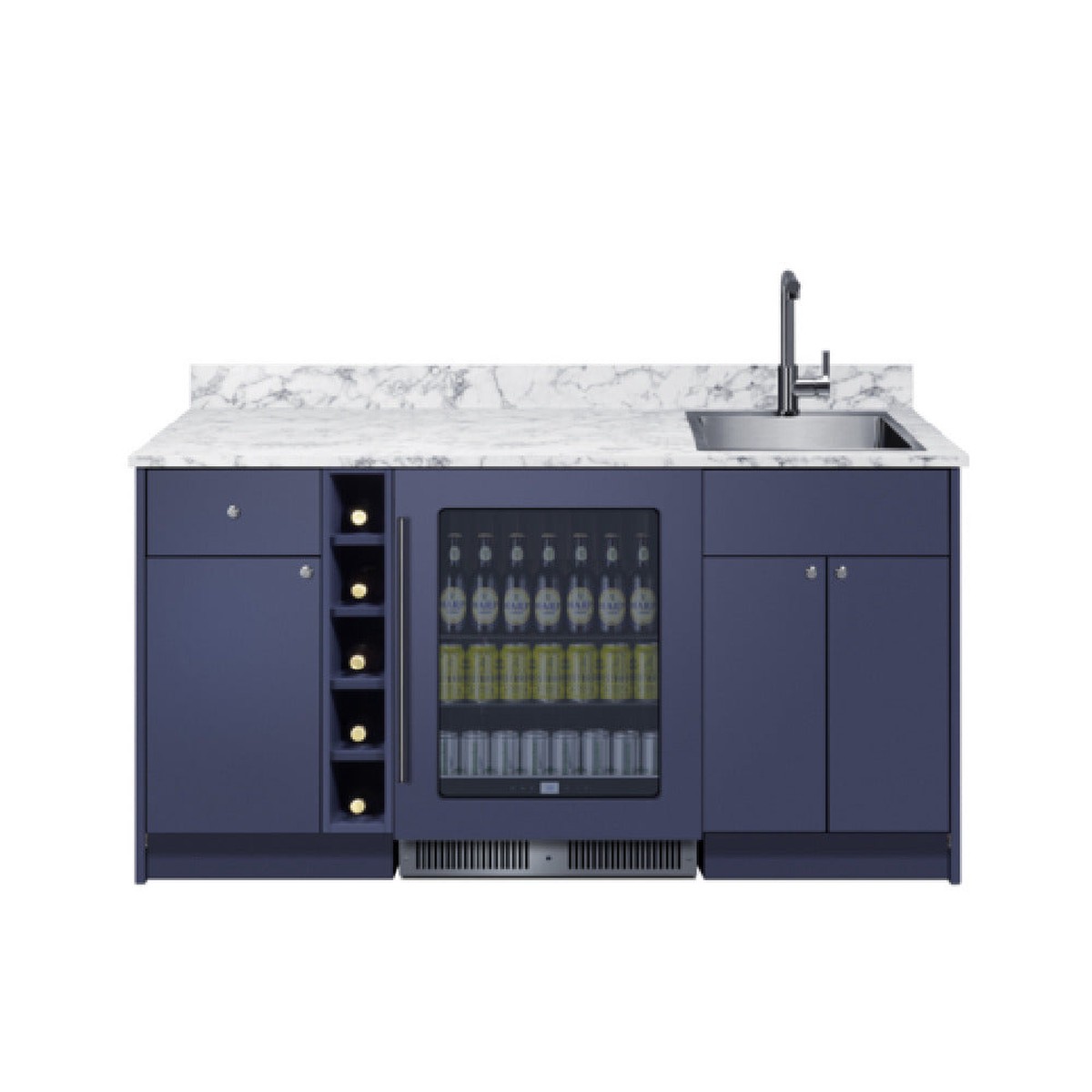 Summit OASISMN35 Turnkey Oasis Wet Bar Midnight Navy Finish Fully Assembled Hardwood Cabinetry & Countertop