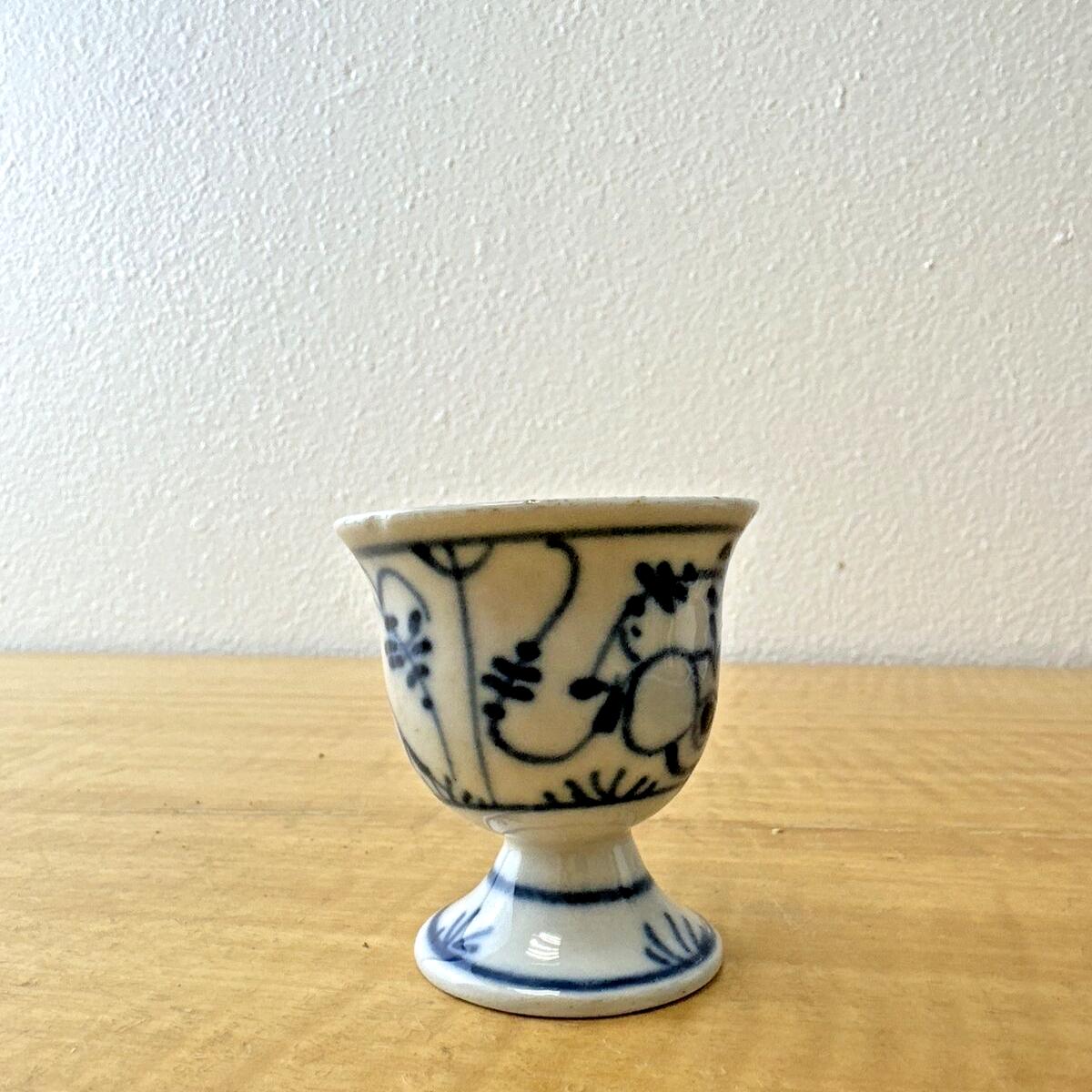 Antique Blue & White Blue Onion Floral Porcelain Egg Cups