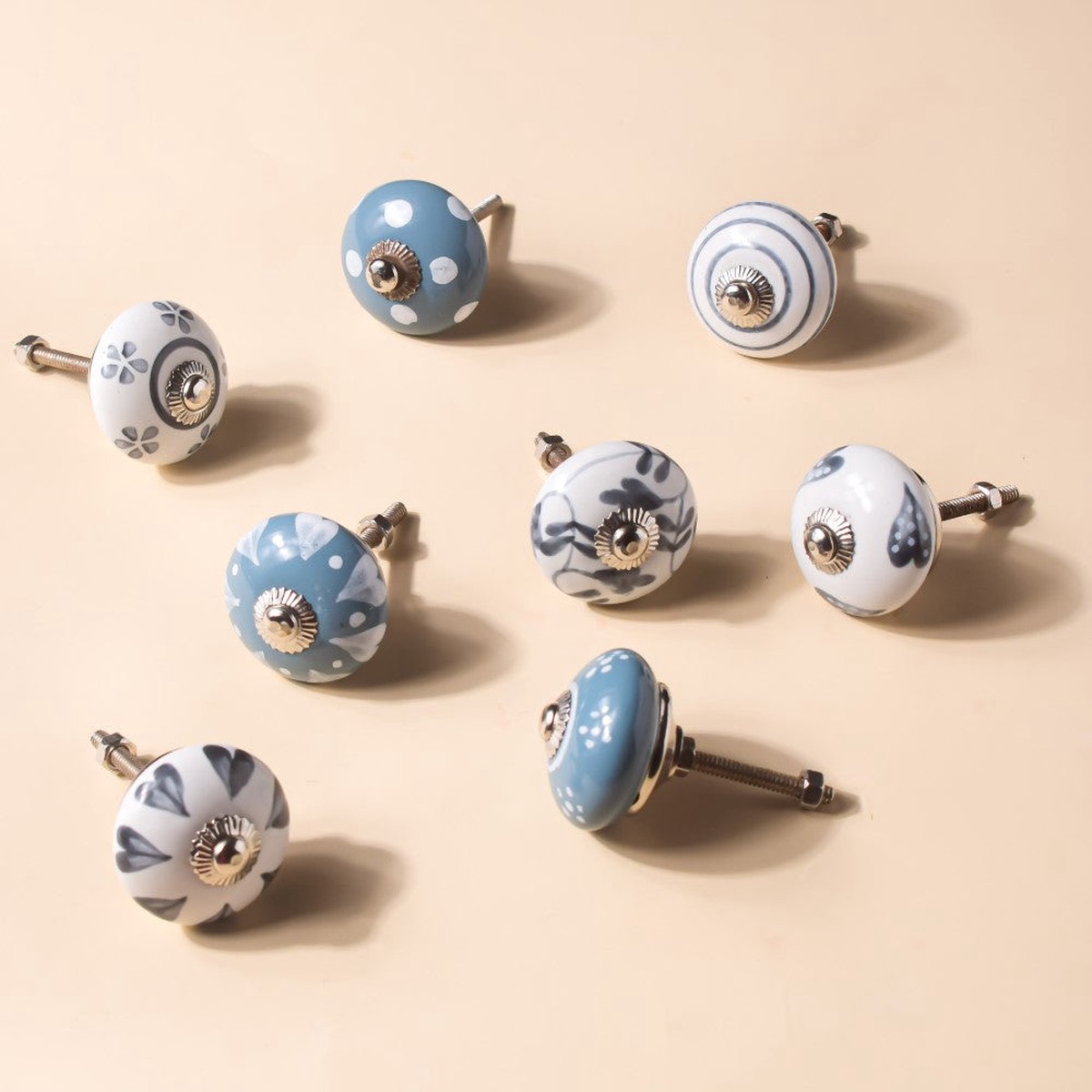 Ceramic Floral Hand Painted Door Knobs Set Of 8