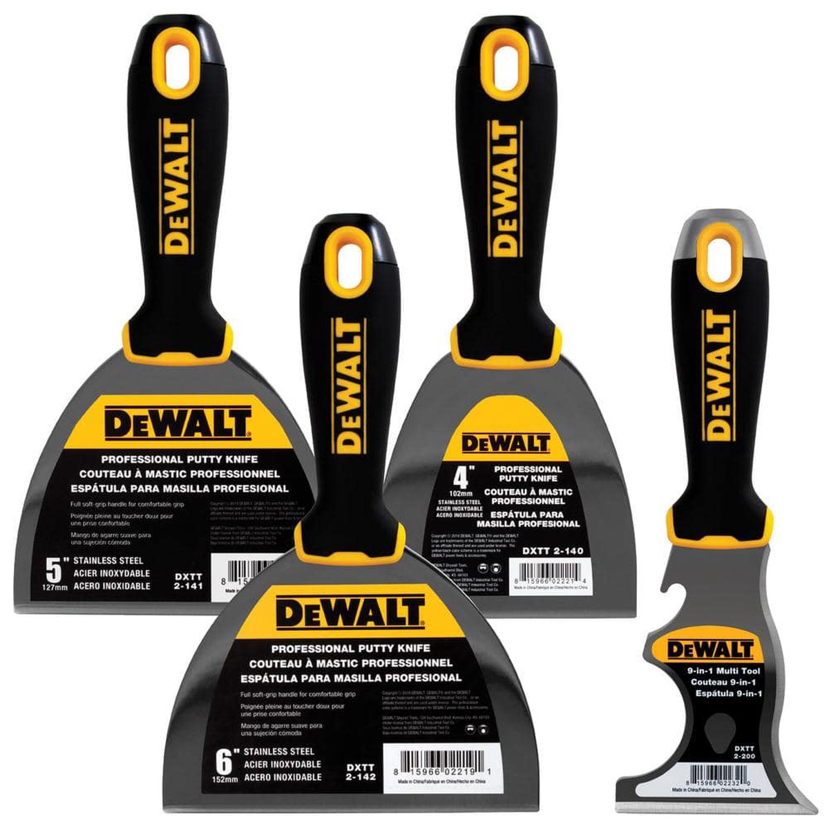 DEWALT Stainless Steel Joint Knife Set with Soft Grip Handles, 4/5/6 in. + 9-in-1 Tool