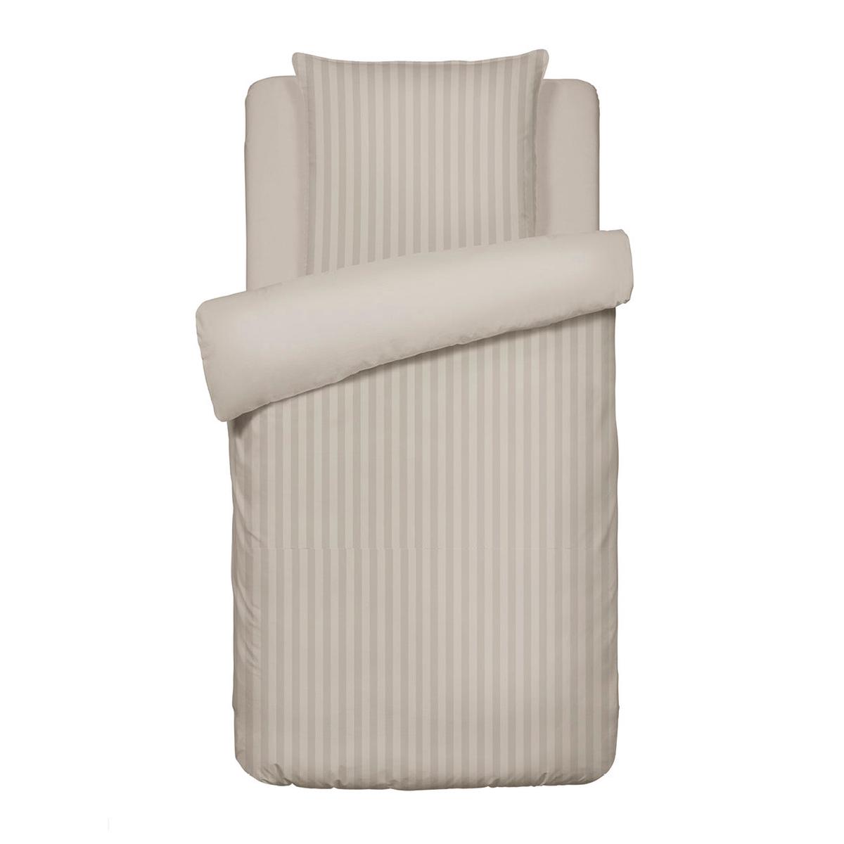 Duvet cover + pillowcase(s) cotton satin dobby stripe woven -Taupe – 135 x 200 cm + 80 x 80 cm