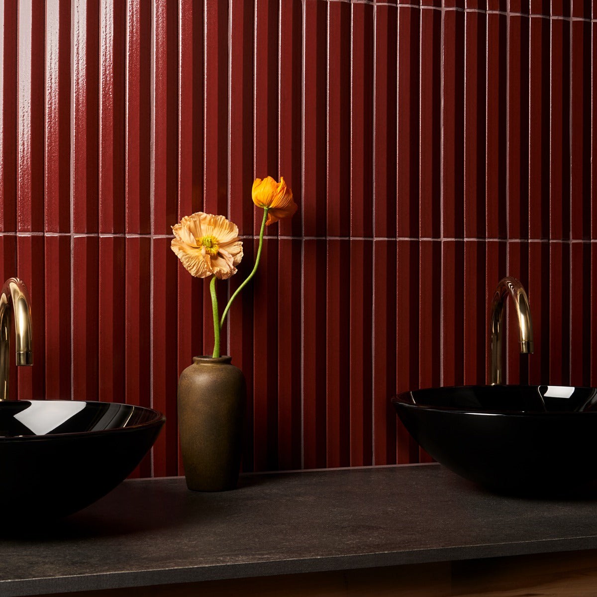 Lux Tile Ponto Ruby Red Fluted 5×16 3D Polished Porcelain Wall Tile