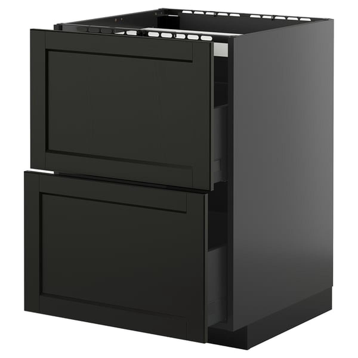 METOD / KNIVSHULT base cab f hob/2 fronts/2 drawers, black-grey/Lerhyttan black stained, 60×60 cm