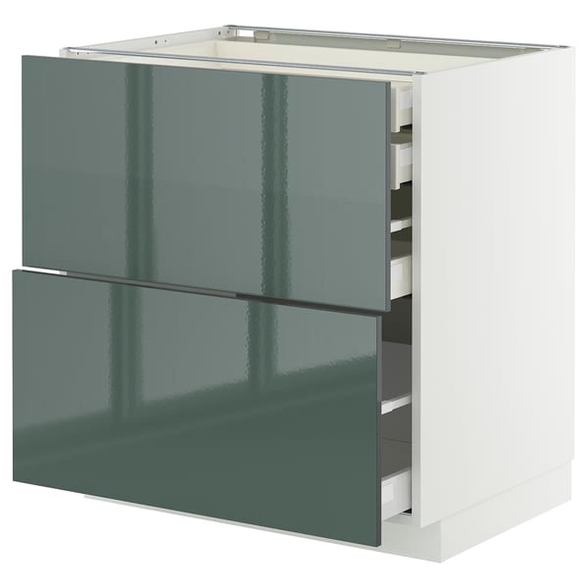 METOD / MAXIMERA base cb 2 frnts/2 low/1 md/1 hi drw, white/Kallarp high-gloss dark grey-green, 80×60 cm