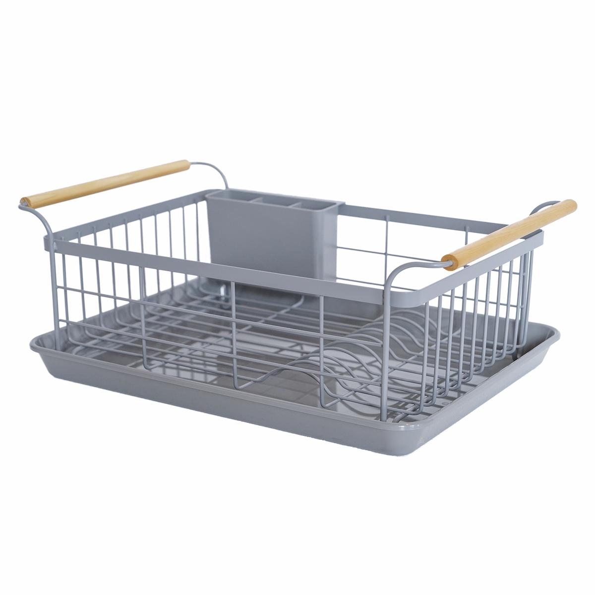 TOSCA DISH RACK – STEEL + WOOD: GRAY