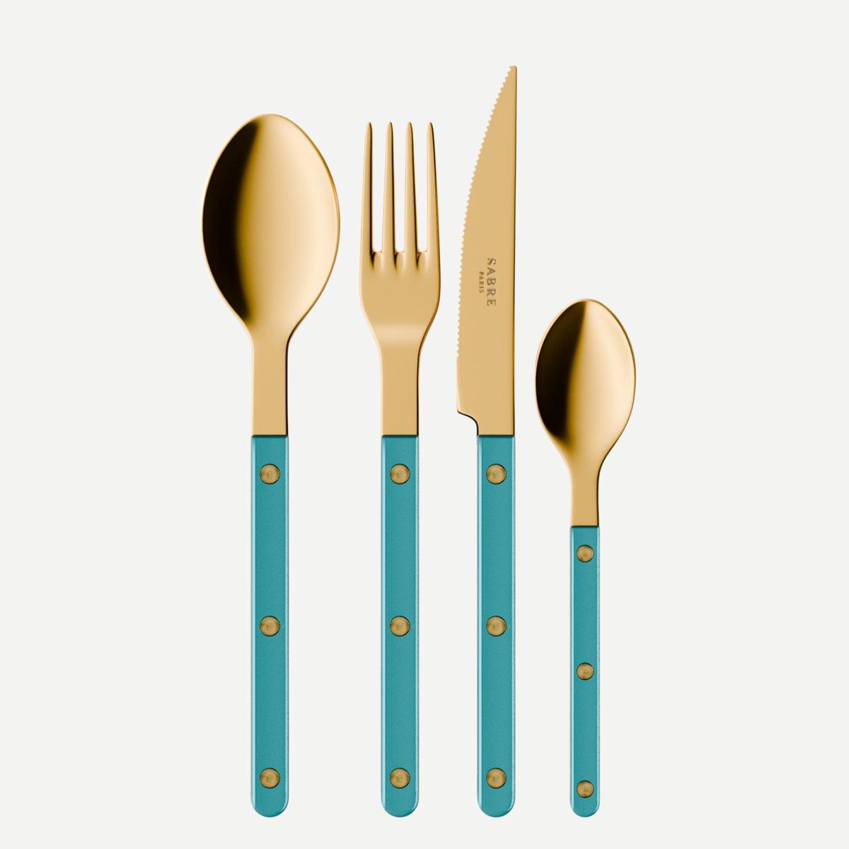 Bistrot Gold color Pearly, Turquoise – 48 pieces cutlery set