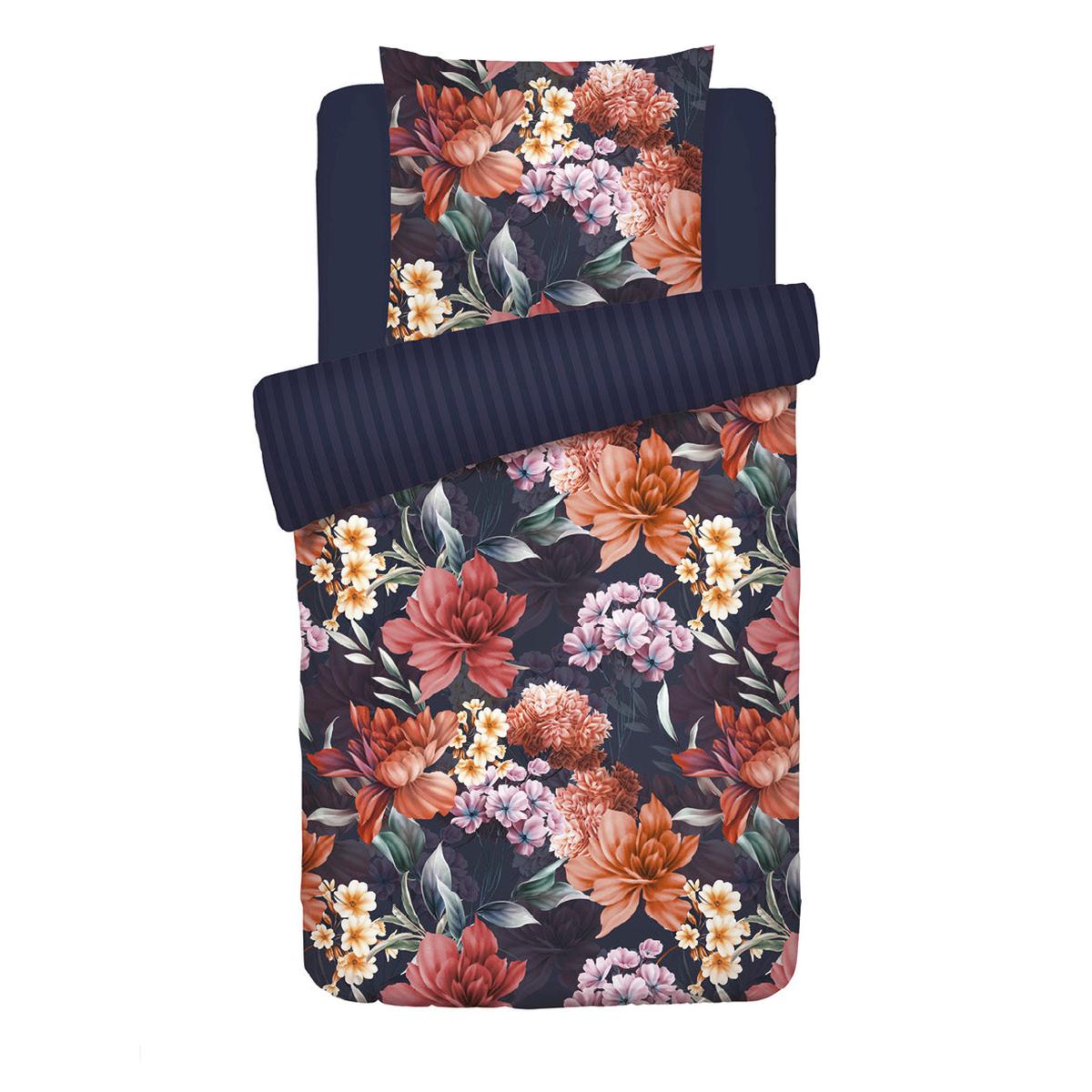 Duvet cover + pillowcase(s) cotton satin – Eclat de caramel Dark blue – 140 x 200 cm + 63 x 63 cm