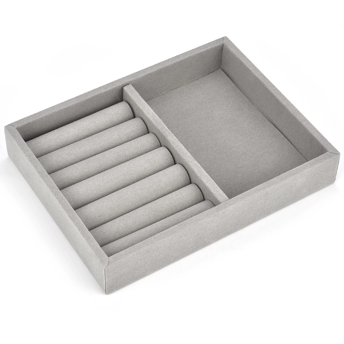 Flocking Jewelry Tray DIY Handicraft Accessoriess Torage Ring Earring Necklace Finished Product Display Box Grey Organizer – No.4 | 23.8X15X2.5cm