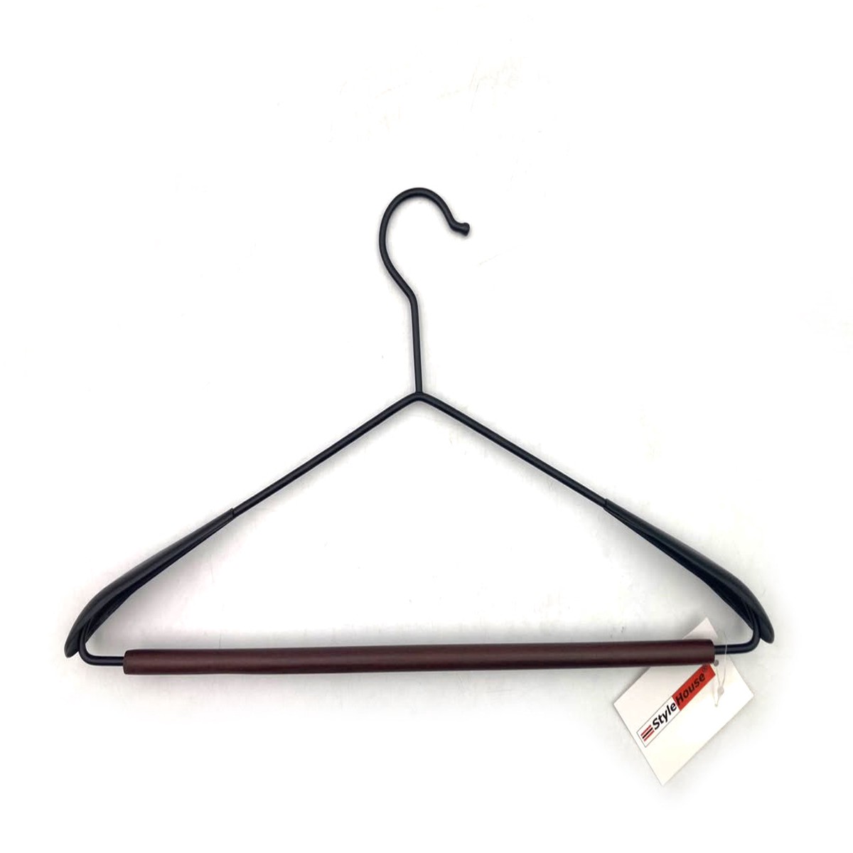 Luxury Matte Black Iron Hanger With Brown Wood