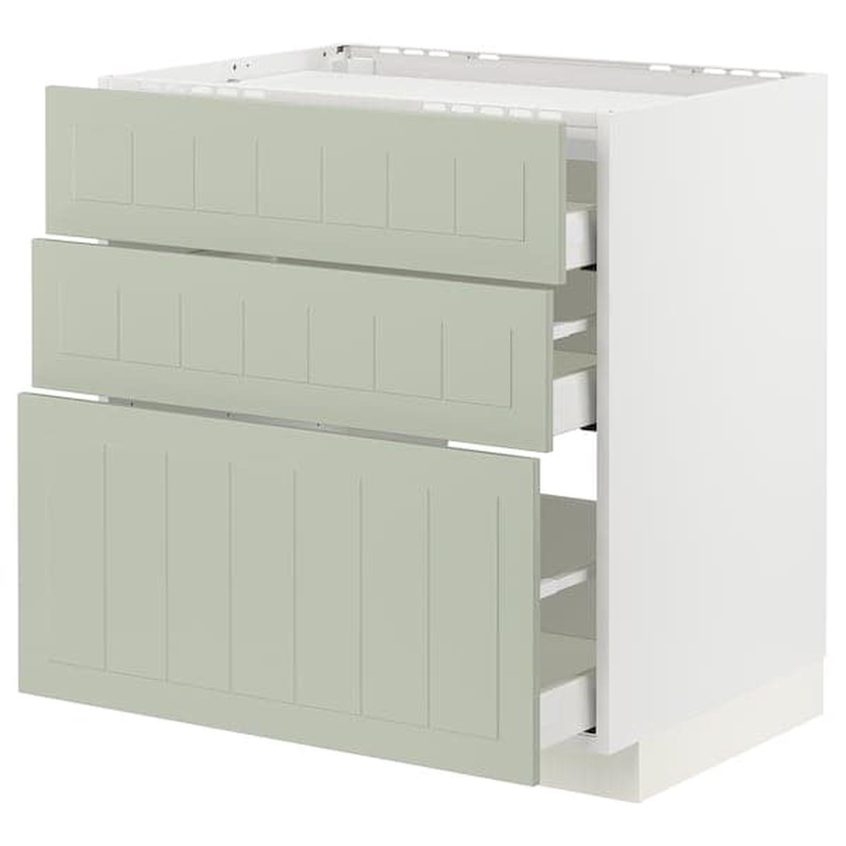 METOD / MAXIMERA base cab f hob/3 fronts/3 drawers, white/Stensund light green, 80×60 cm