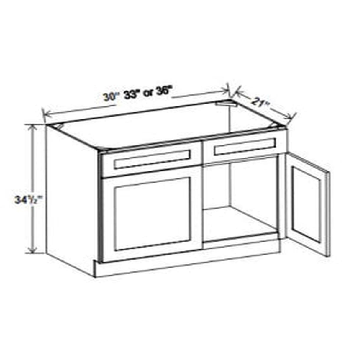 Slim Shaker White Oak Vanity Sink Base Cabinet – 33″W x 34 1/2″H x 21″D -Pre-Assembled