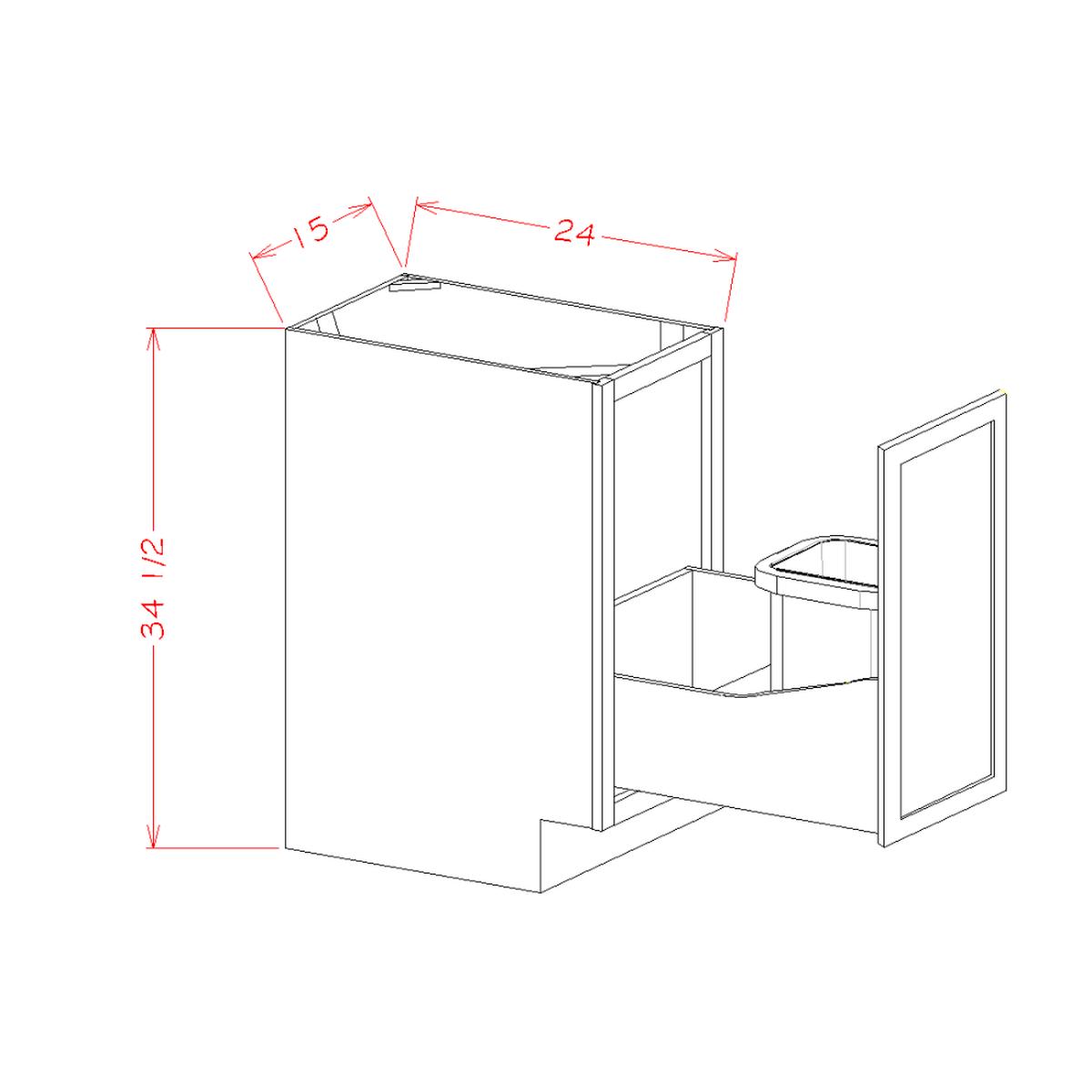 Torrance White 15″ Full Height Door Base Cabinet w/ Single Trash Can Pullout