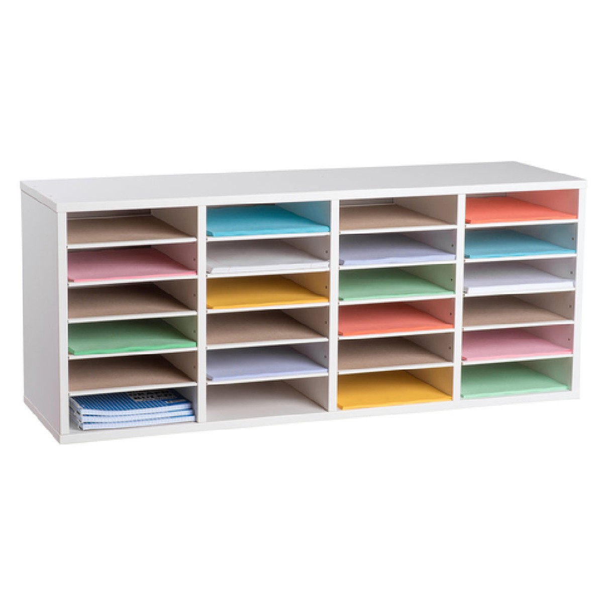 Alpine Industries ADI500-24-WHI 39 Inch Paper Sorter Wood White Finish with 24 Compartments