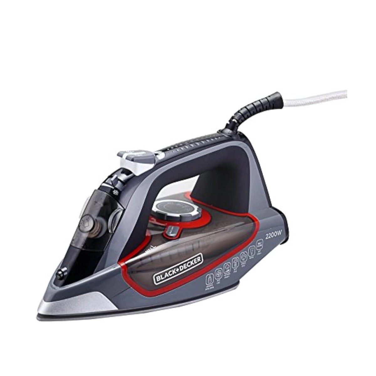 X2050-B5 Steam Iron 2200W Ceramic Soleplate with Steam & Spray Function Black & Red