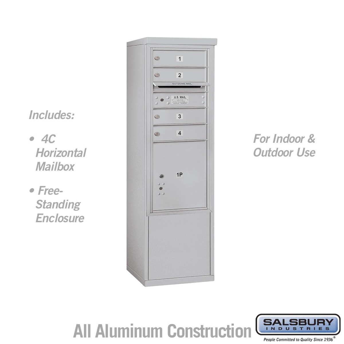 10 Door High Free-Standing 4C Horizontal Mailbox with Parcel Locker in Aluminum with USPS Access
