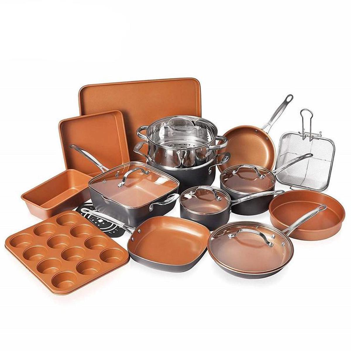20-Piece Aluminum Ti-Ceramic Nonstick Cookware and Bakeware Set in Graphite