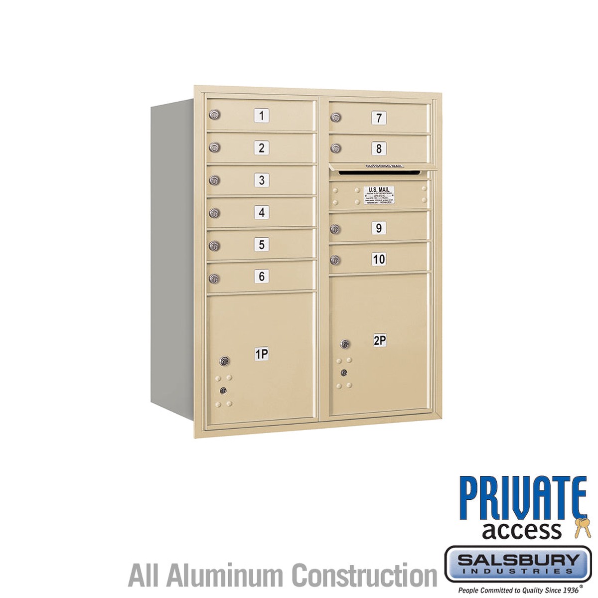 10 Door High Recessed Mounted 4C Horizontal Mailbox with Parcel Lockers - Rear Loading