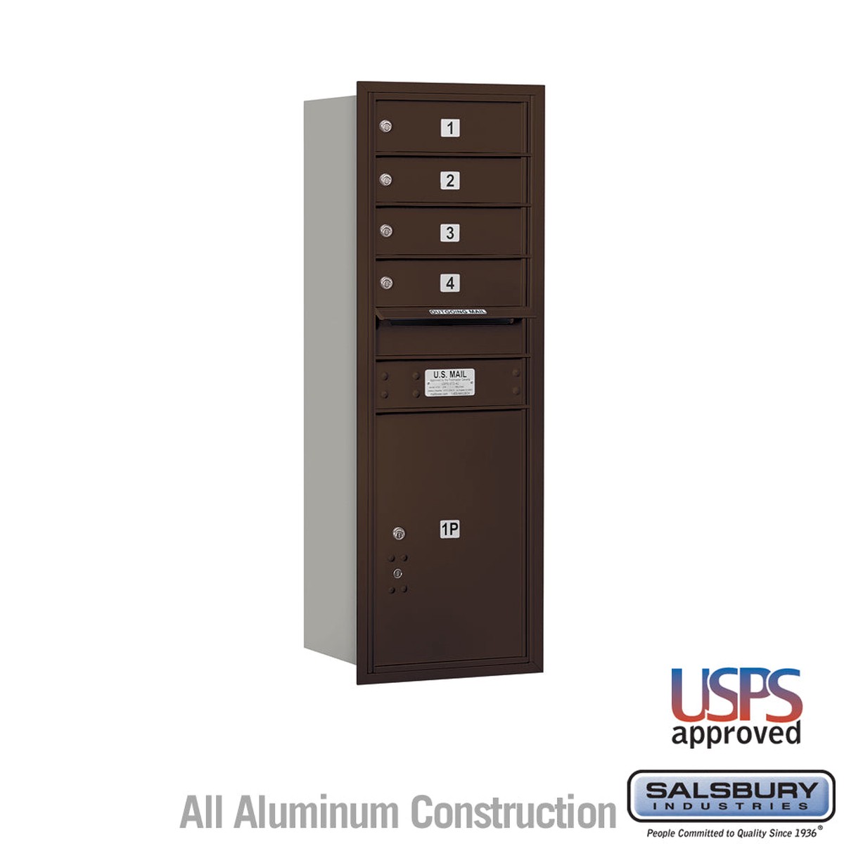 11-Door High Recessed Mounted 4C Horizontal Mailbox with Parcel Locker - Bronze, Rear Loading