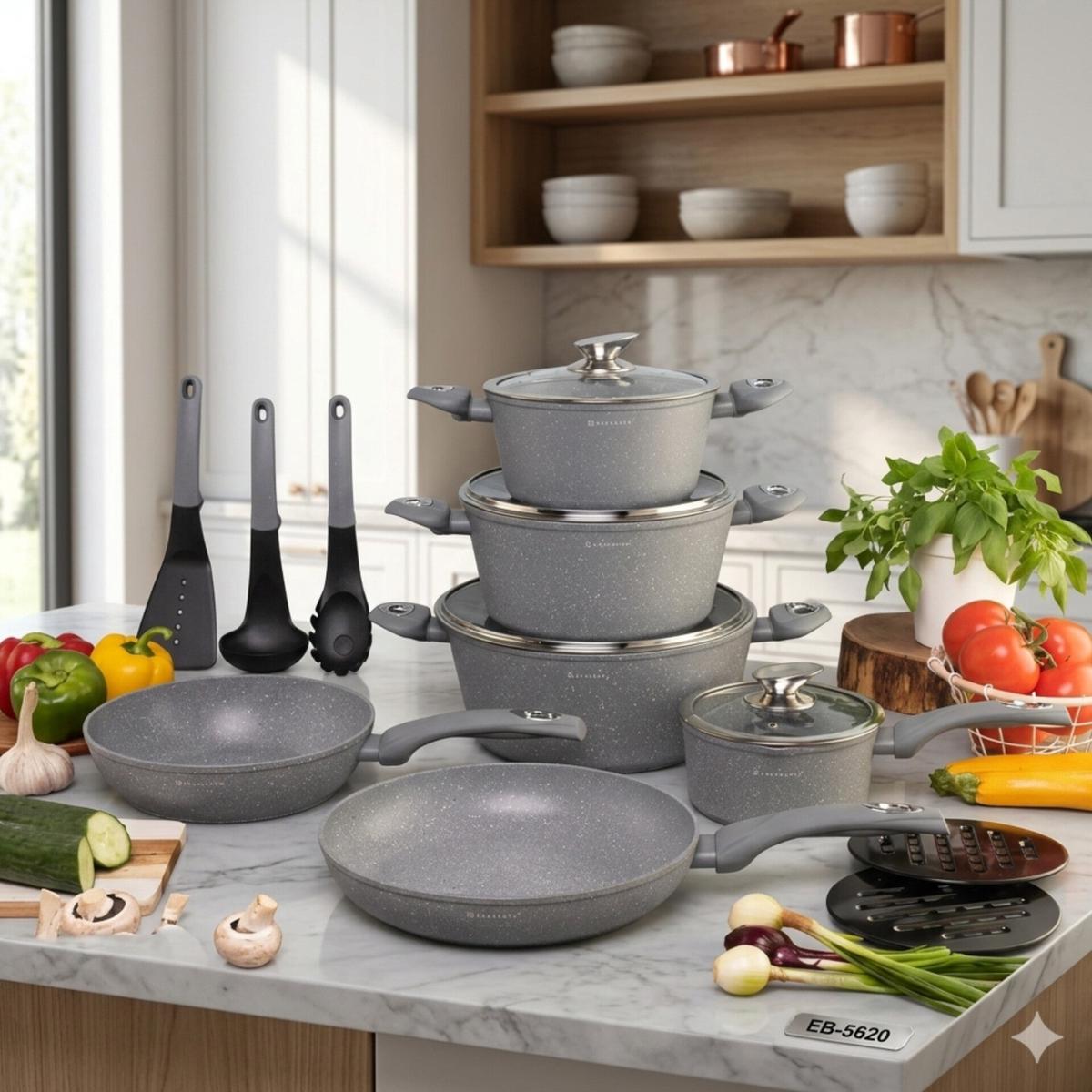 15 Piece Edenburg Cookware Set Grey