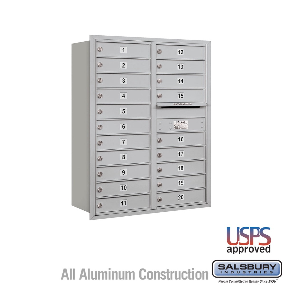 11 Door High Recessed Mounted 4C Horizontal Mailbox with 20 Doors - Rear Loading