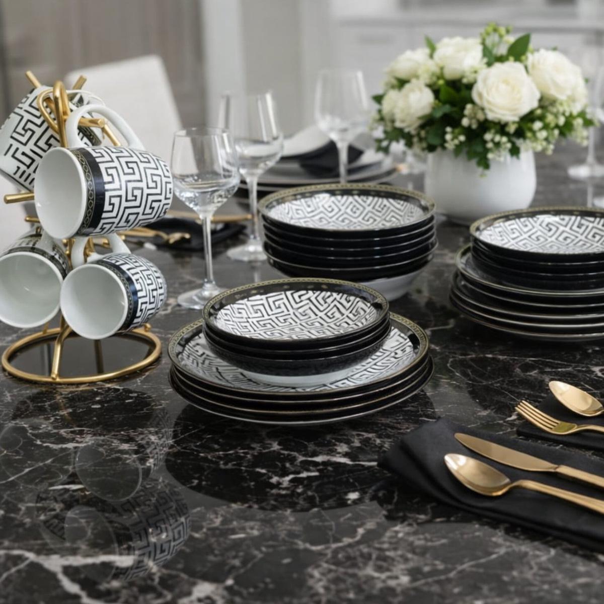 24pcs Ceramic Black Dinner Set