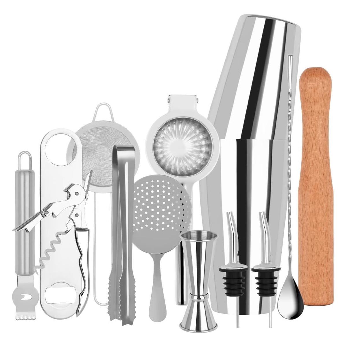 Zanzi Cocktail Set 14pc Stainless Steel in Bartender Bag PAS-FZ765