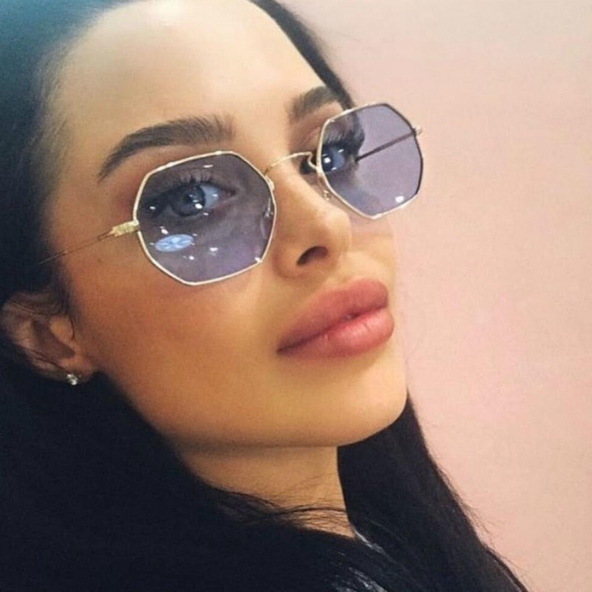 2022 Ladies hexagon sunglasse  metal Women Brand Designer Fashion Rimless  Clear Ocean Lenses Sun Glasses  UV400