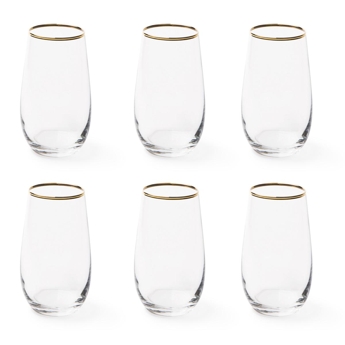 Water Glasses Set - Transparent with Gold Rim, 470ml