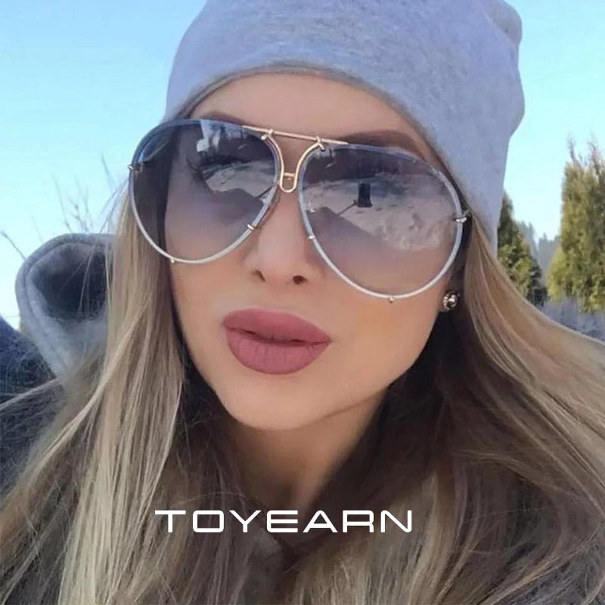 2022 New Fashion Pilot Sunglasses Women Oversized Luxury Sun Glasses For Female Cool Mirror Vintage Lady Gradient Shades UV400